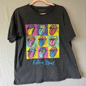 The Rolling Stones Womens Graphic Tee Black Size L Rock Band Music Acid Wash